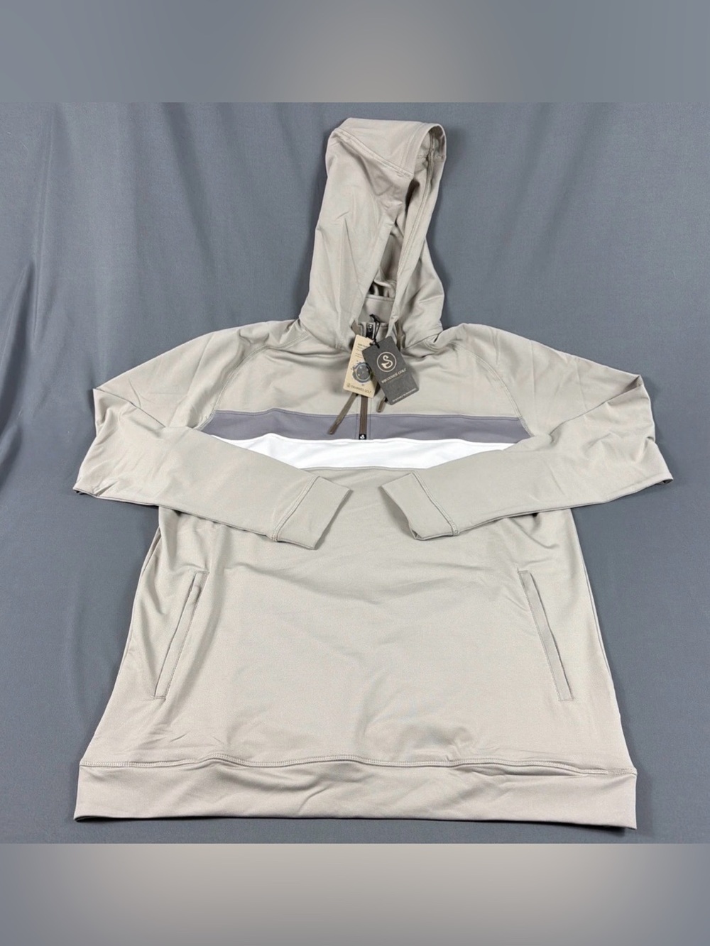 Swannies Golf Hoodie Journey Striped XL Tan Polyester Spandex NWT MSRP $119